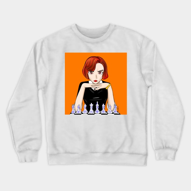 beth harmon the ginger in sports chess master art wallpaper Crewneck Sweatshirt by jorge_lebeau